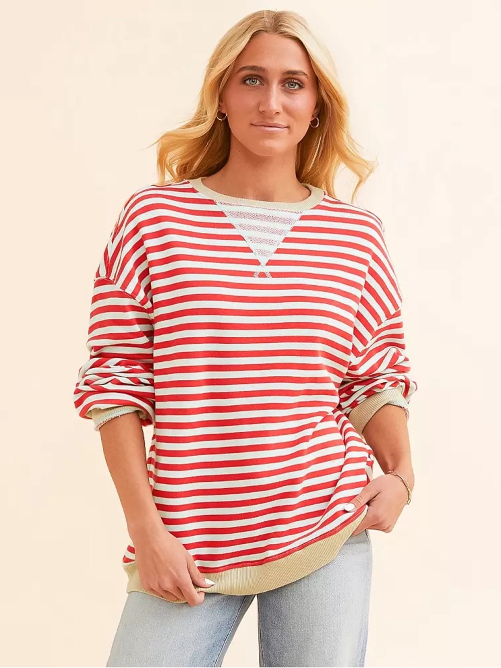 We the Free Striped Pullover In Cherry Combo